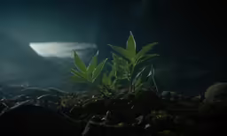 a group of leaves that are sitting on some rocks