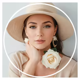 a woman is wearing a large flower and a big circle