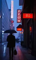 a person walking on a street with an umbrella