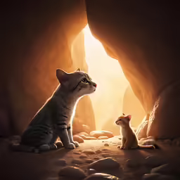 two kittens sit on a stone ground together