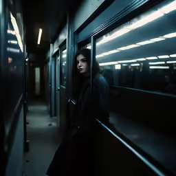 a woman standing on a subway station platform