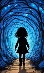 a girl in the middle of a tunnel of trees