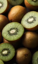 a kiwi fruit sliced in half with other fruits around it