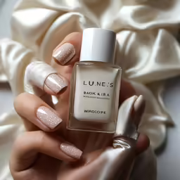 a manicured nail polish in light beige