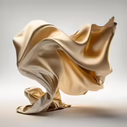 a very flowing fabric in gold, white and silver