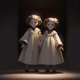 two little girls dressed in robes and shoes