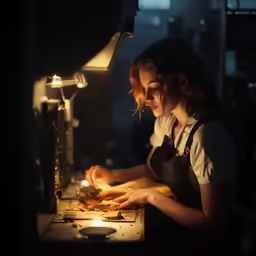 woman cutting some food in an industrial area