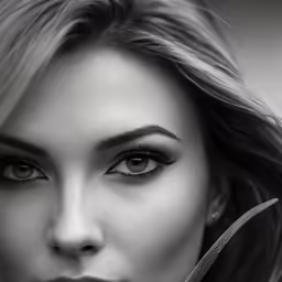 black and white photograph of a beautiful woman with eye makeup