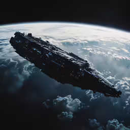 an aircraft floating in the air over a cloud covered earth