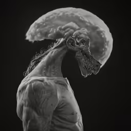 a person with a head in the air