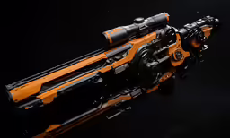 an orange and black rifle on a dark background