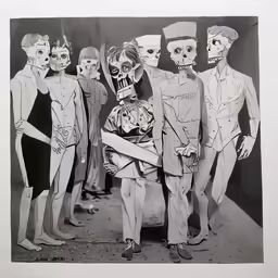 a group of halloween costumed men posing with a baby
