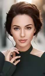 a young woman with short hair wearing a green shirt