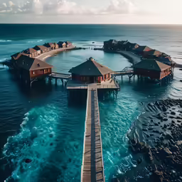 pier in the water with buildings near it