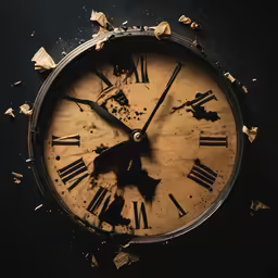 an old clock has been shattered and rusted