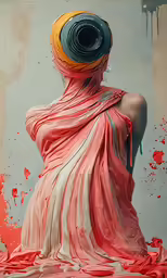 a painting of a woman wearing a very unusual hat