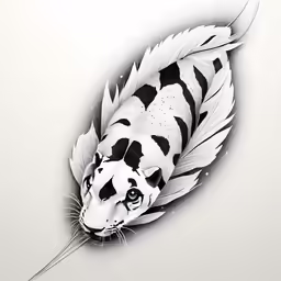 black and white drawing of a black and white leopard feather