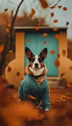 there is a dog that is wearing a jacket