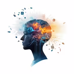 a computer generated human head with a brain exploding inside it