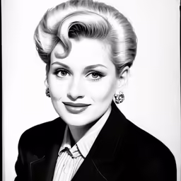 a woman with blond hair wearing a suit