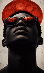 a man with red shades is looking up