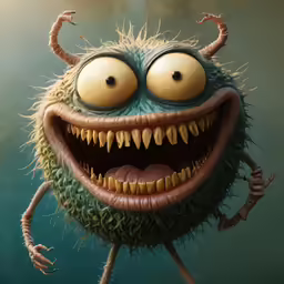 an illustration of a monster with large eyes and an evil smile