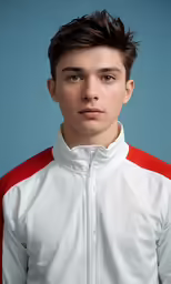 a young man posing with his jacket pulled back to reveal a full length picture