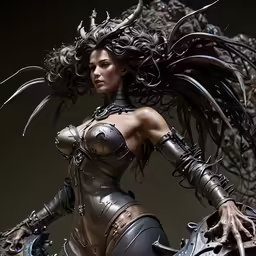 the female model is wearing a futuristic outfit