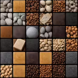 a mosaic of rocks and pebbles that are various colors