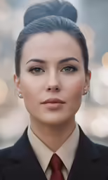 the woman has her head in a ponytail