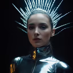the woman is wearing a costume that has spikes in its hair