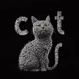 a cat made up with numbers on a black background