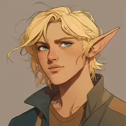 a cartoon elf with blonde hair and blue eyes