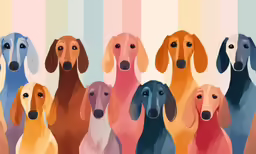 a group of dogs with a striped background