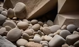 a stone rock garden filled with rocks and a pile of rocks