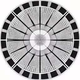 a circular object with intersecting lines and dots,a circular graphic pattern with four lines