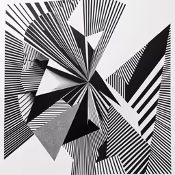 black and white artwork in the middle of a room