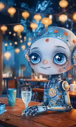 a robot in the center of a table