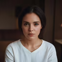 a girl wearing a white shirt posing for the camera