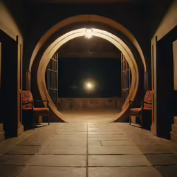 a photo of an arched door in the dark