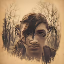 young man looking at camera with trees behind him
