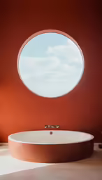 an image of a bathroom with orange wall