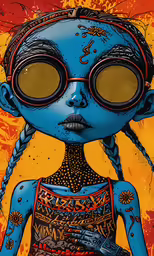 a cartoon figure that has a big pair of goggles