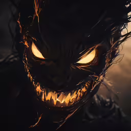 a scary monster in the dark with glowing eyes and glowing teeth