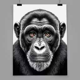a black and white monkey with an orange eye