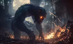 a creature is looking at something in the dark