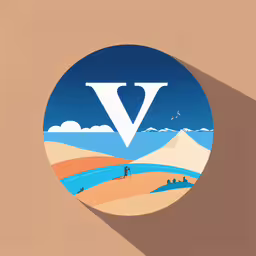 the v logo is shown against a background,a circle with a stylized image inside