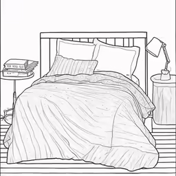 a bedroom with a bed and side table