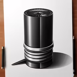 a pencil drawing of a black speaker on a piece of paper