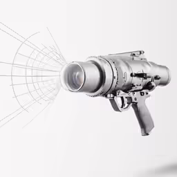 the zoom lens attached to a camera attached to a white wall